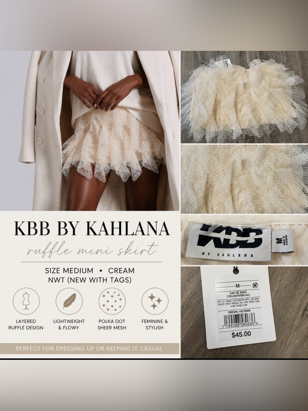 KBB by Kahlana Layered Ruffle Mini Skirt – Women’s Medium – NWT